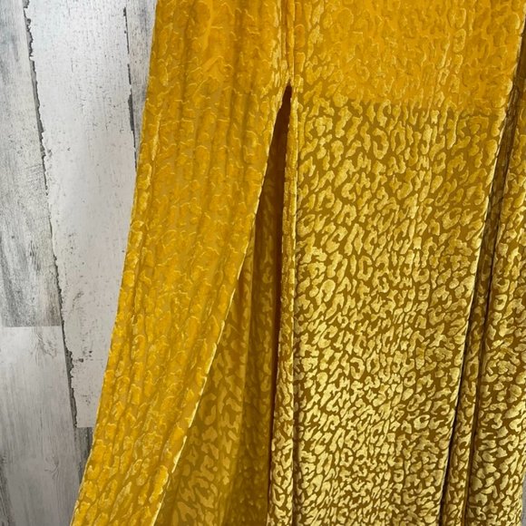 L&B sheer maxi skirt velvet animal print lined long front slits exotic yellow 2X - Picture 2 of 9